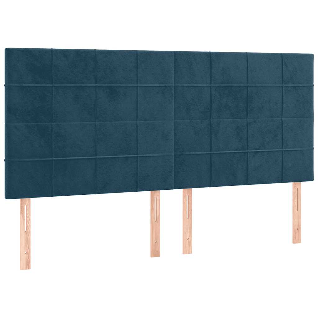 sötétkék bársony rugós ágy matraccal 160x200 cm