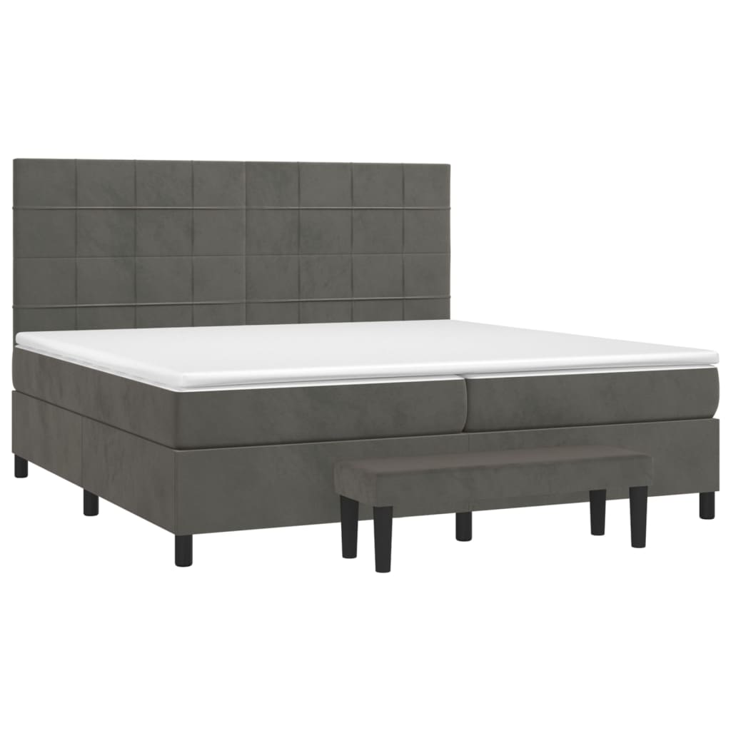 sötétszürke bársony rugós ágy matraccal 200x200 cm