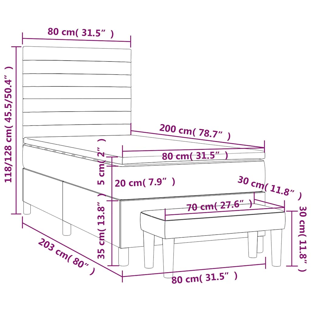 sötétkék bársony rugós ágy matraccal 80 x 200 cm