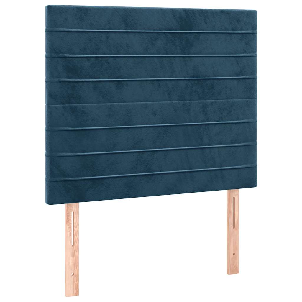 sötétkék bársony rugós ágy matraccal 100 x 200 cm
