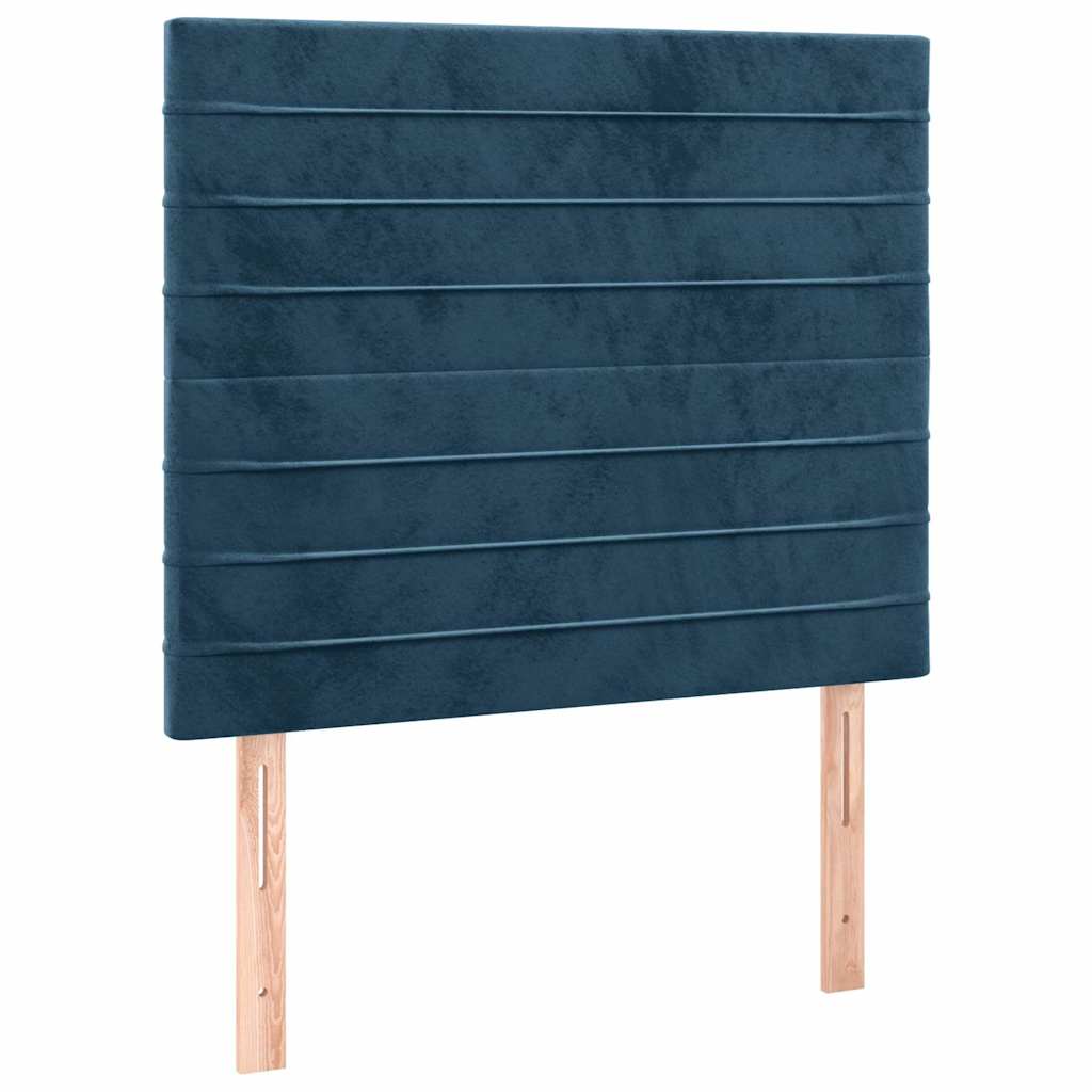sötétkék bársony rugós ágy matraccal 120 x 200 cm