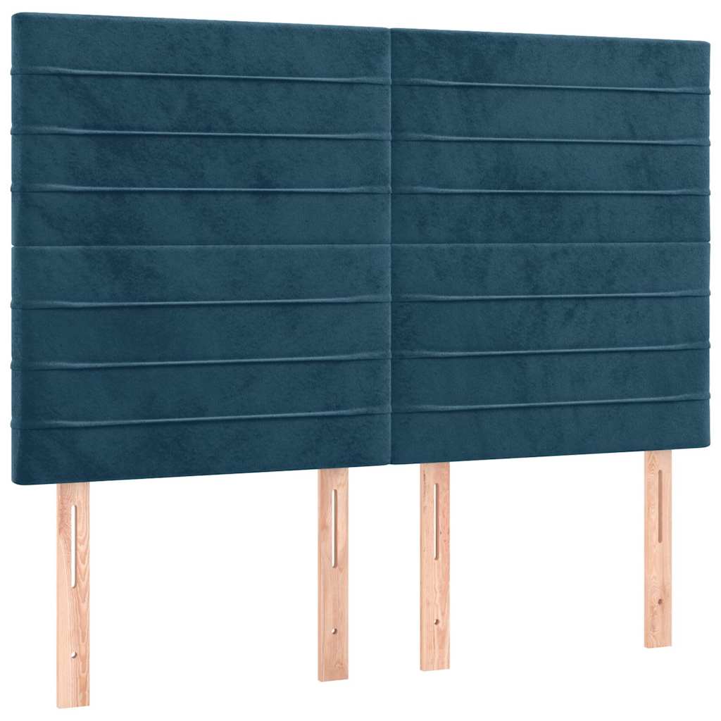 sötétkék bársony rugós ágy matraccal 140x190 cm
