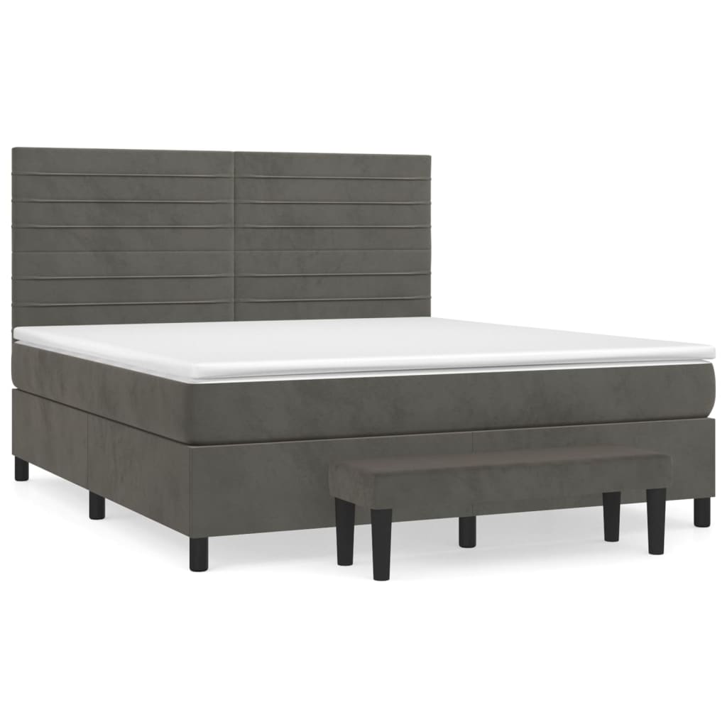 sötétszürke bársony rugós ágy matraccal 160x200 cm