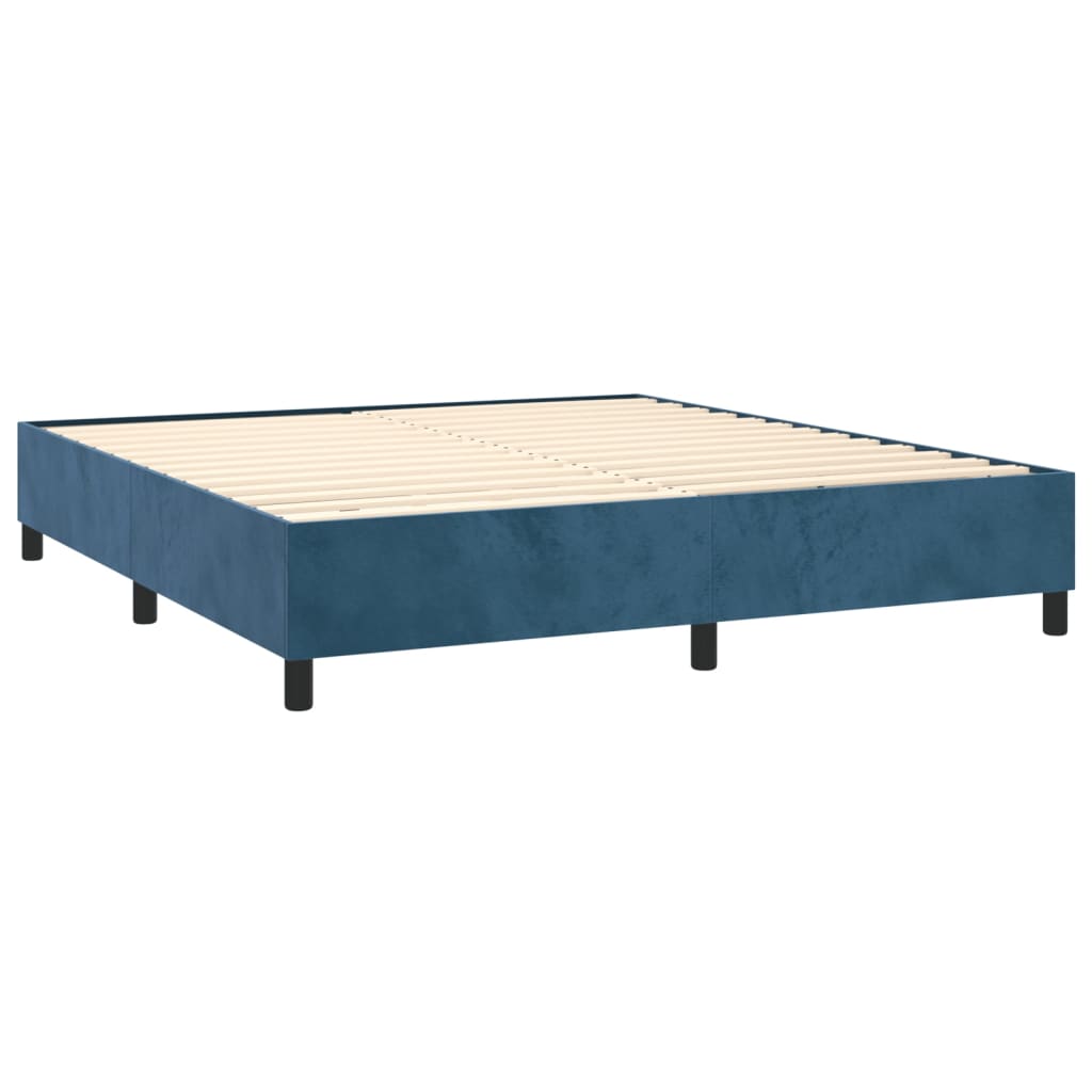 sötétkék bársony rugós ágy matraccal 200x200 cm