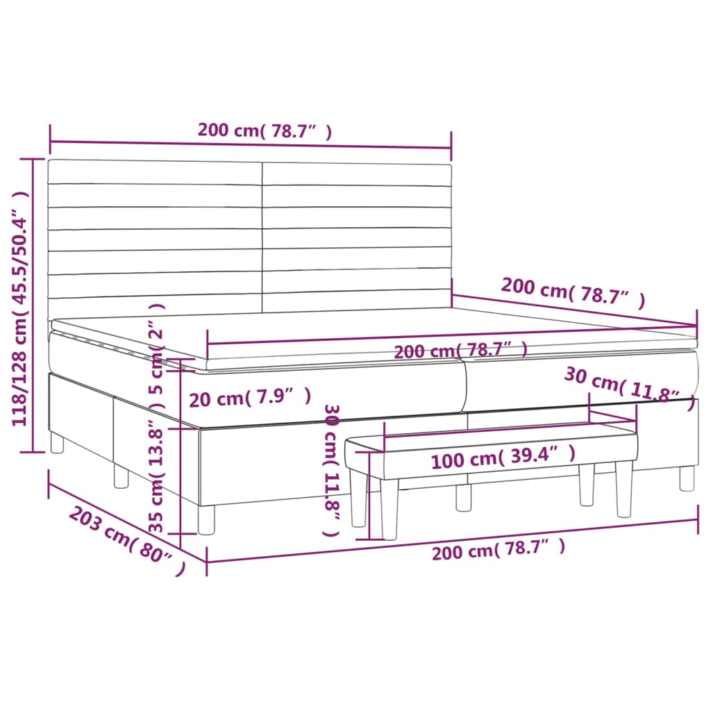 sötétkék bársony rugós ágy matraccal 200x200 cm