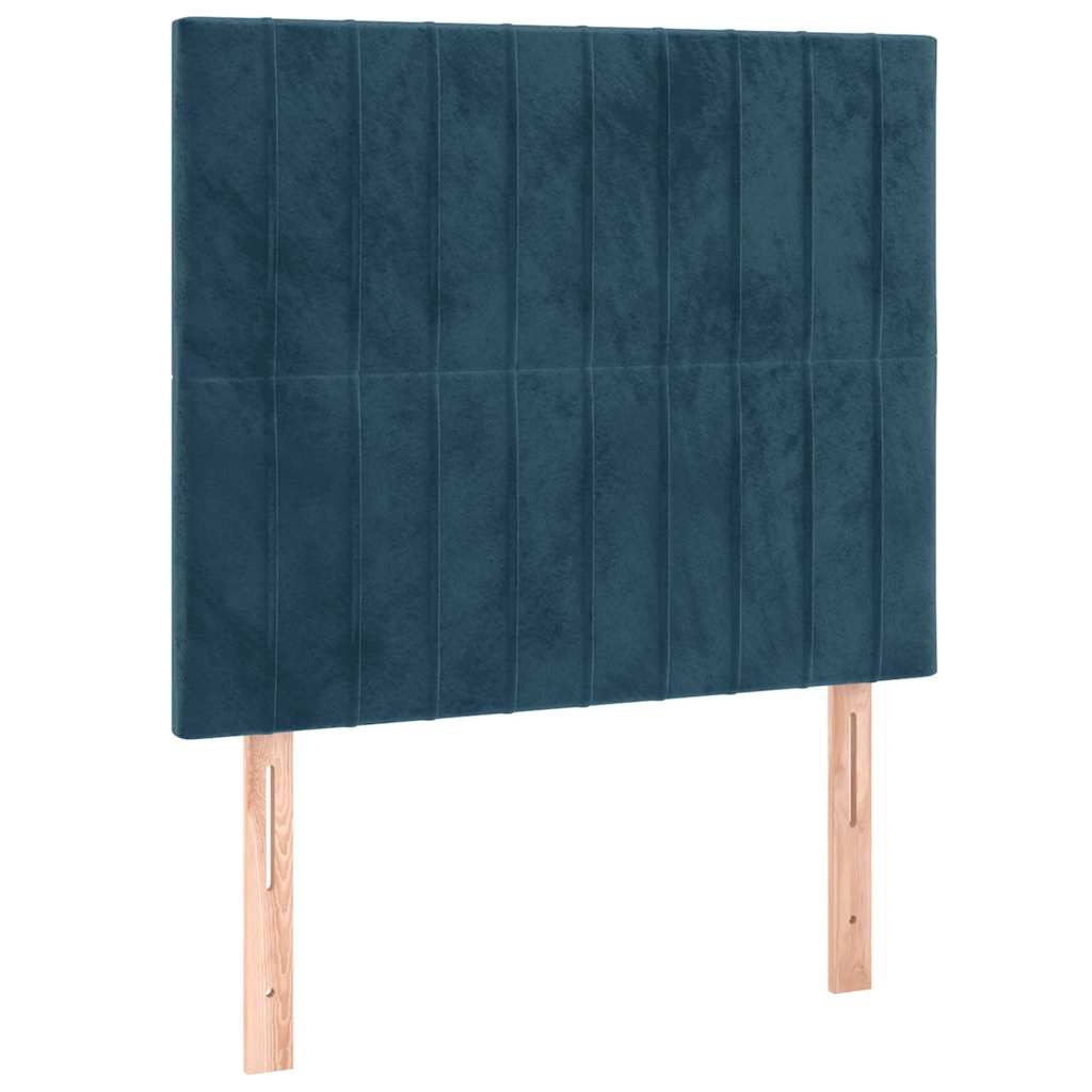 sötétkék bársony rugós ágy matraccal 90 x 200 cm