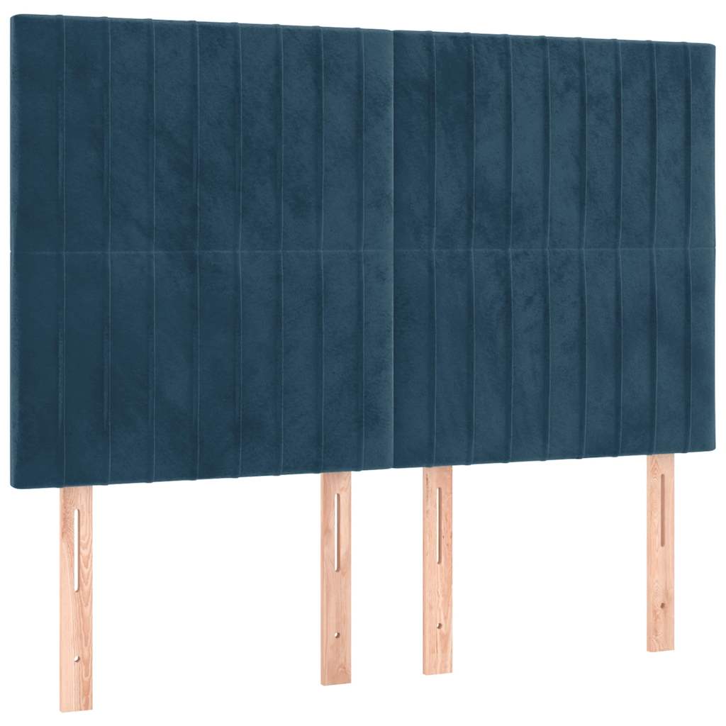 sötétkék bársony rugós ágy matraccal 140x190 cm