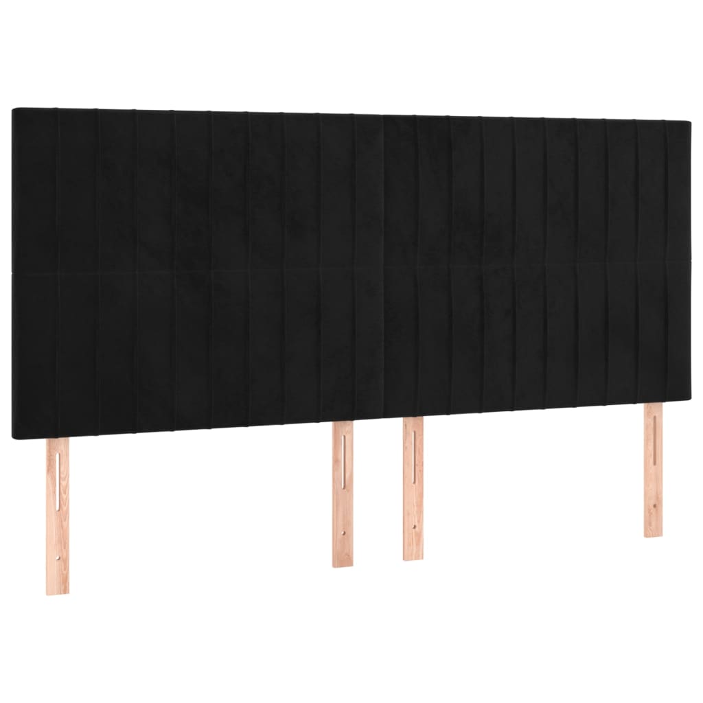 fekete bársony rugós ágy matraccal 160x200 cm