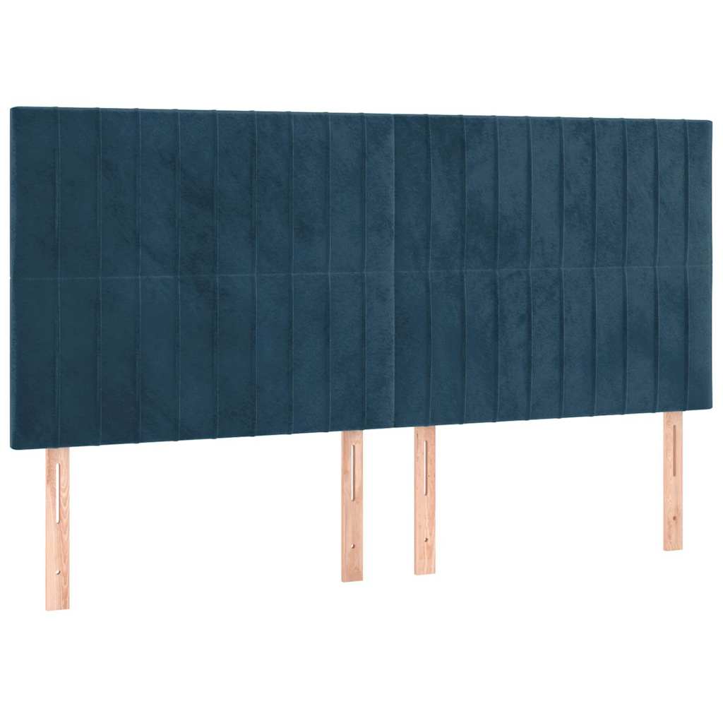 sötétkék bársony rugós ágy matraccal 160x200 cm