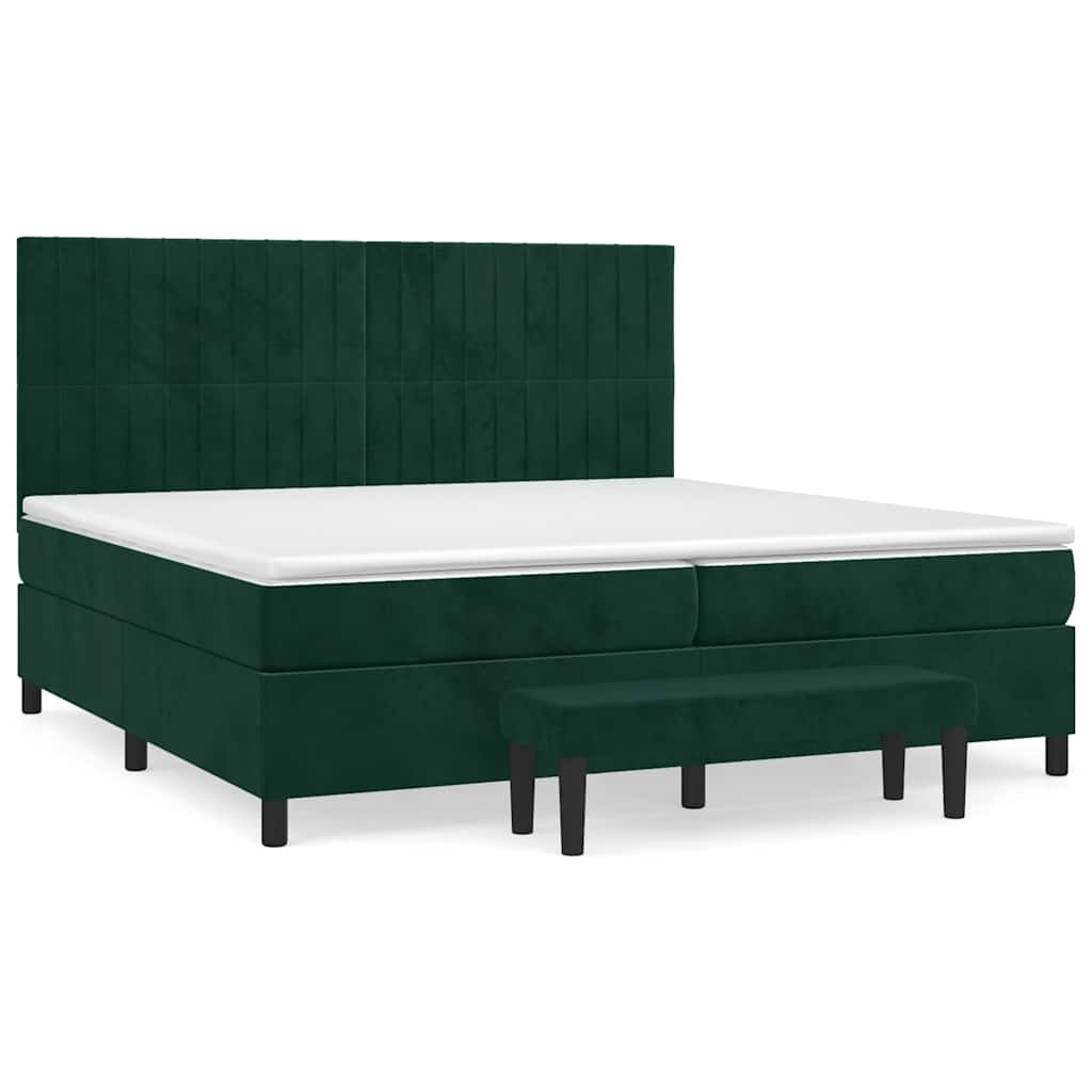 sötétzöld bársony rugós ágy matraccal 200x200 cm
