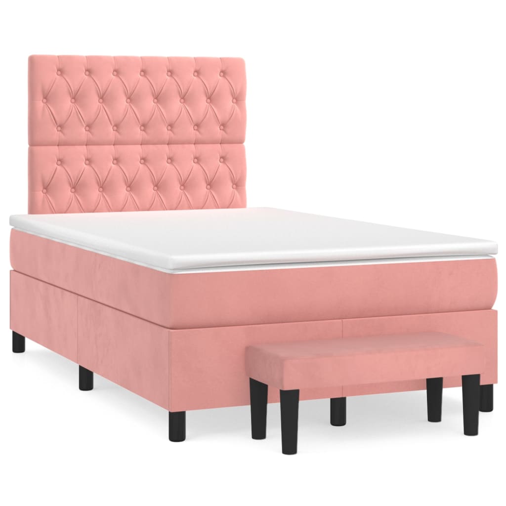 rózsaszín bársony rugós ágy matraccal 120 x 200 cm