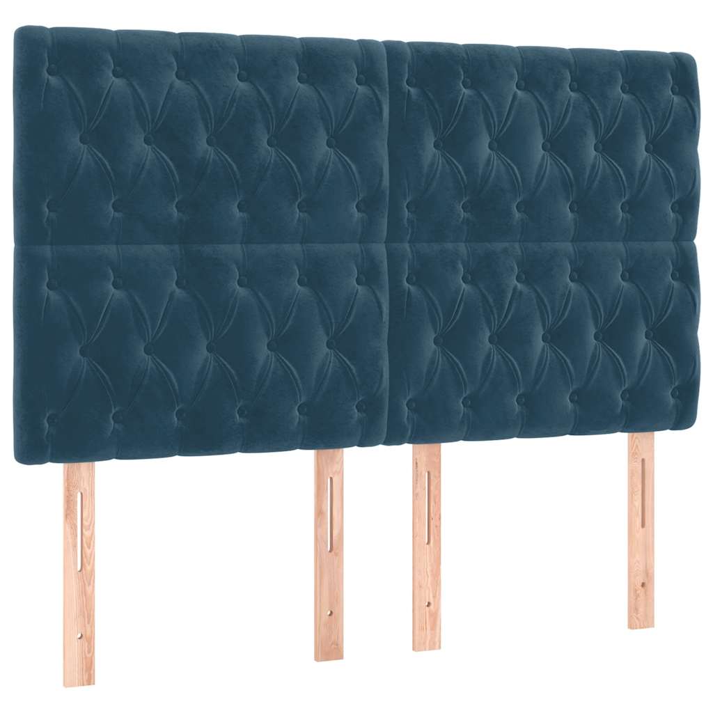 sötétkék bársony rugós ágy matraccal 140x190 cm