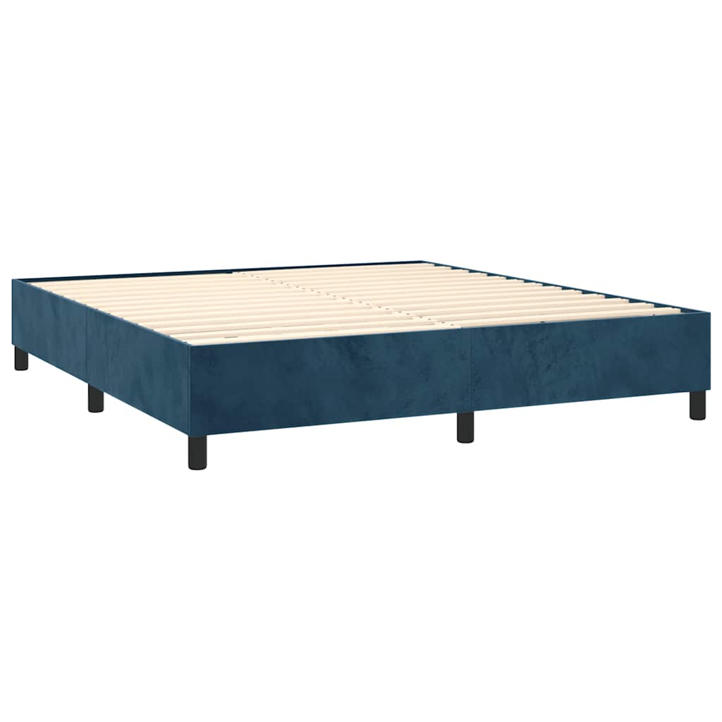 sötétkék bársony rugós ágy matraccal 200x200 cm