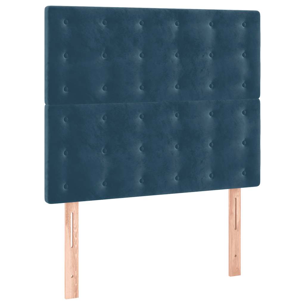 sötétkék bársony rugós ágy matraccal 80 x 200 cm