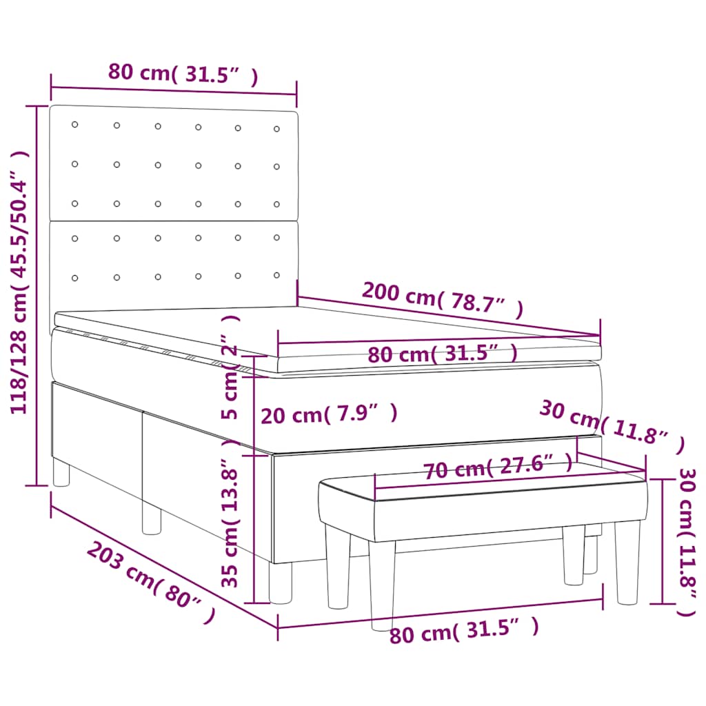sötétkék bársony rugós ágy matraccal 80 x 200 cm