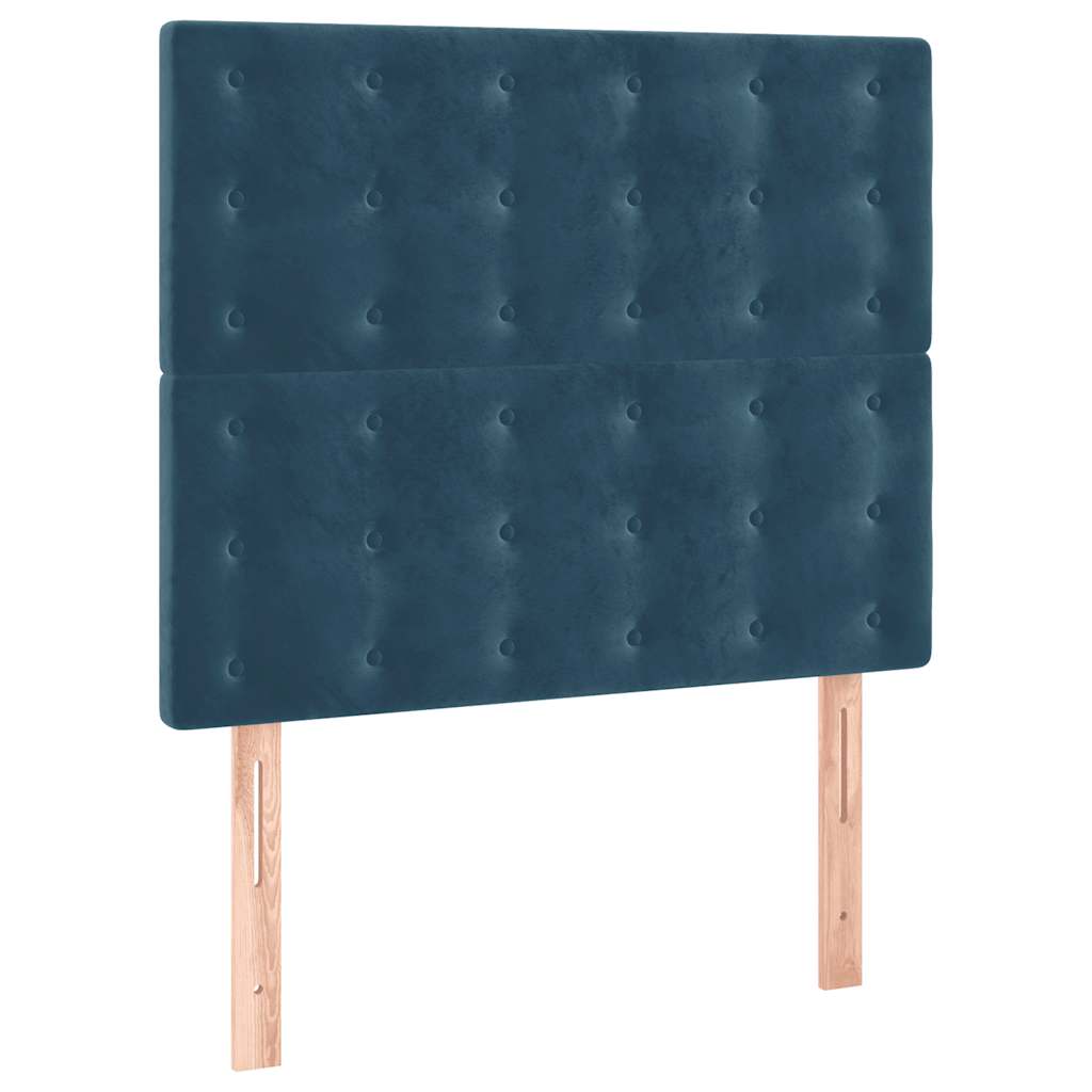 sötétkék bársony rugós ágy matraccal 90 x 200 cm