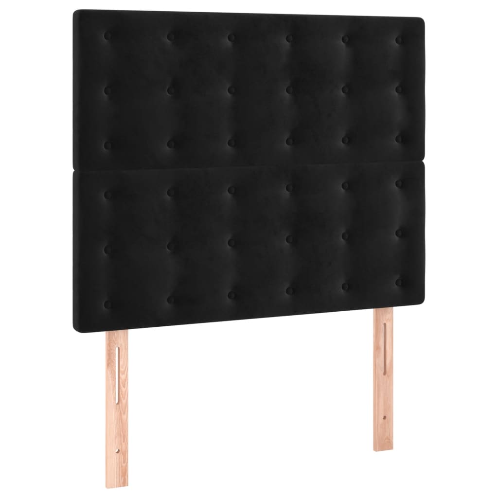 fekete bársony rugós ágy matraccal 100 x 200 cm