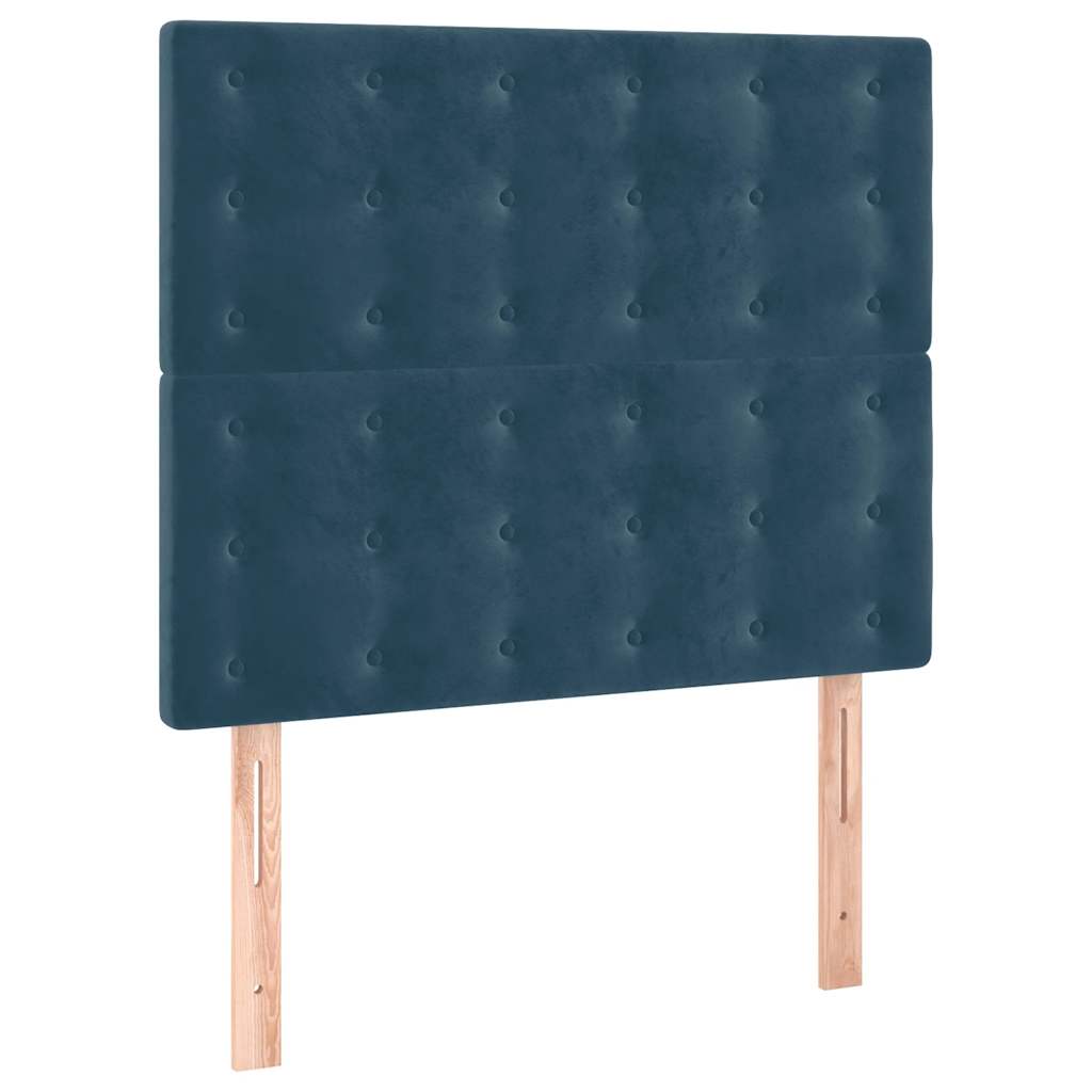 sötétkék bársony rugós ágy matraccal 100 x 200 cm