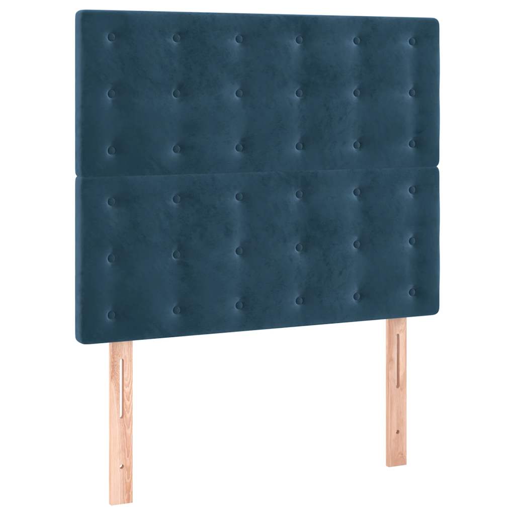 sötétkék bársony rugós ágy matraccal 120 x 200 cm