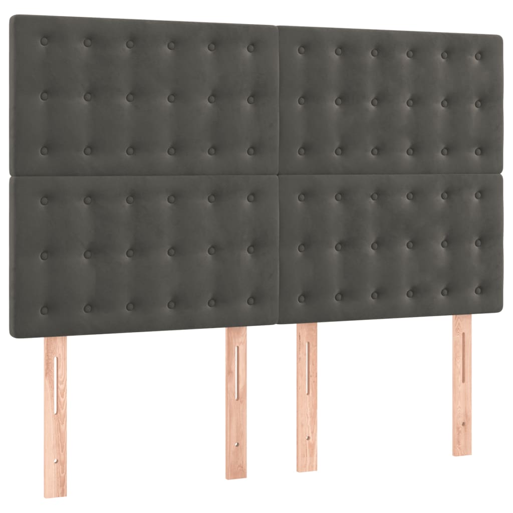 sötétszürke bársony rugós ágy matraccal 140x190 cm