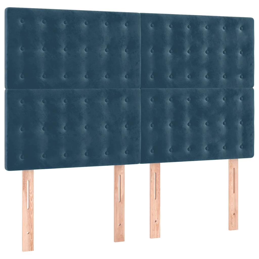 sötétkék bársony rugós ágy matraccal 140x190 cm
