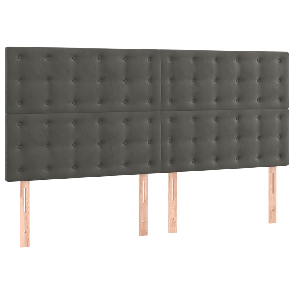 sötétszürke bársony rugós ágy matraccal 160x200 cm