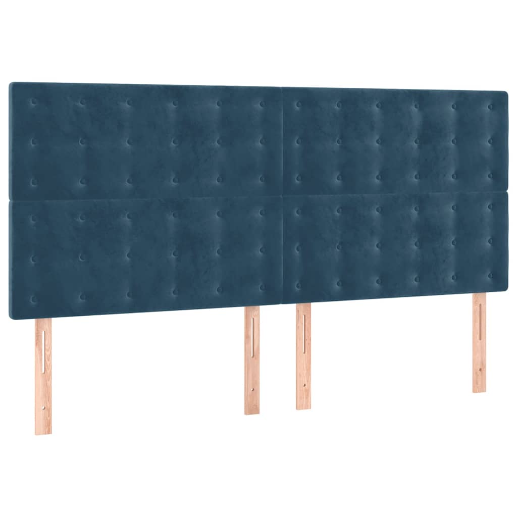 sötétkék bársony rugós ágy matraccal 160x200 cm