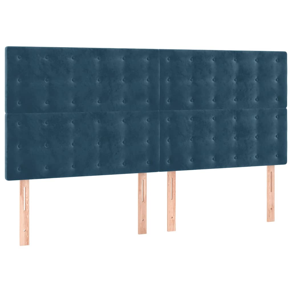 sötétkék bársony rugós ágy matraccal 180x200 cm
