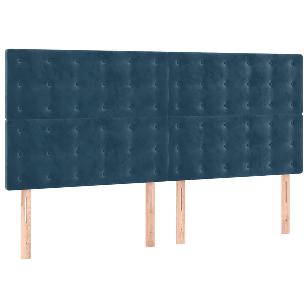 sötétkék bársony rugós ágy matraccal 200x200 cm