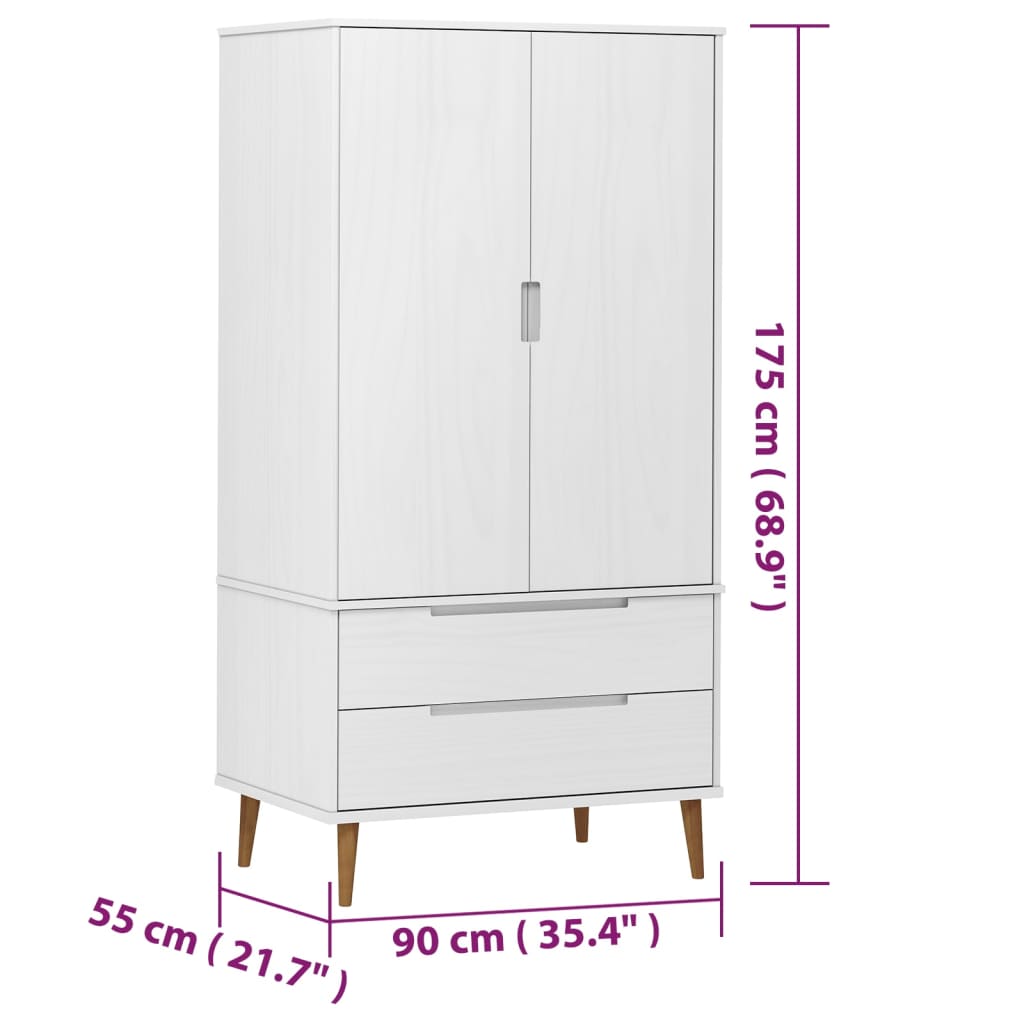 MOLDE fehér tömör fenyőfa gardrób 90 x 55 x 175 cm
