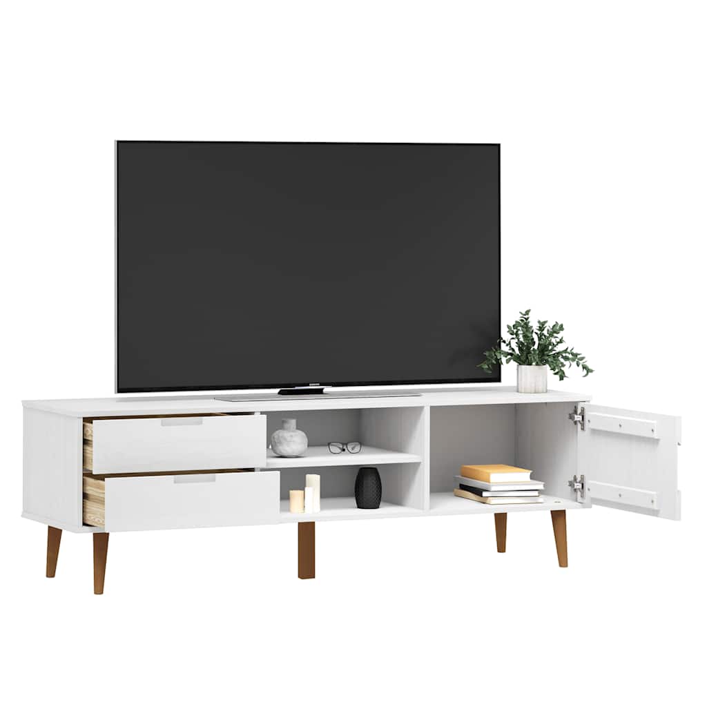MOLDE fehér tömör fenyőfa TV-szekrény 158 x 40 x 49 cm