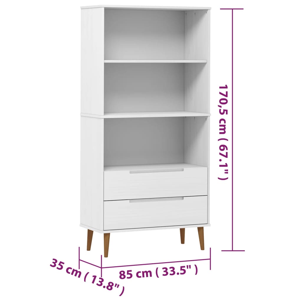 MOLDE fehér tömör fenyőfa könyvszekrény 85 x 35 x 170,5 cm