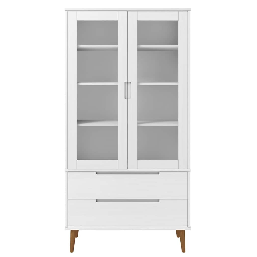 MOLDE fehér tömör fenyőfa vitrin szekrény 90 x 35 x 175 cm
