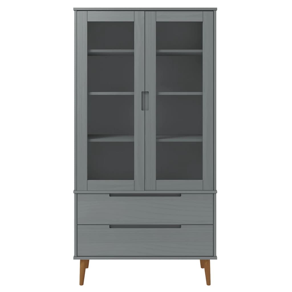 MOLDE szürke tömör fenyőfa vitrin szekrény 90 x 35 x 175 cm