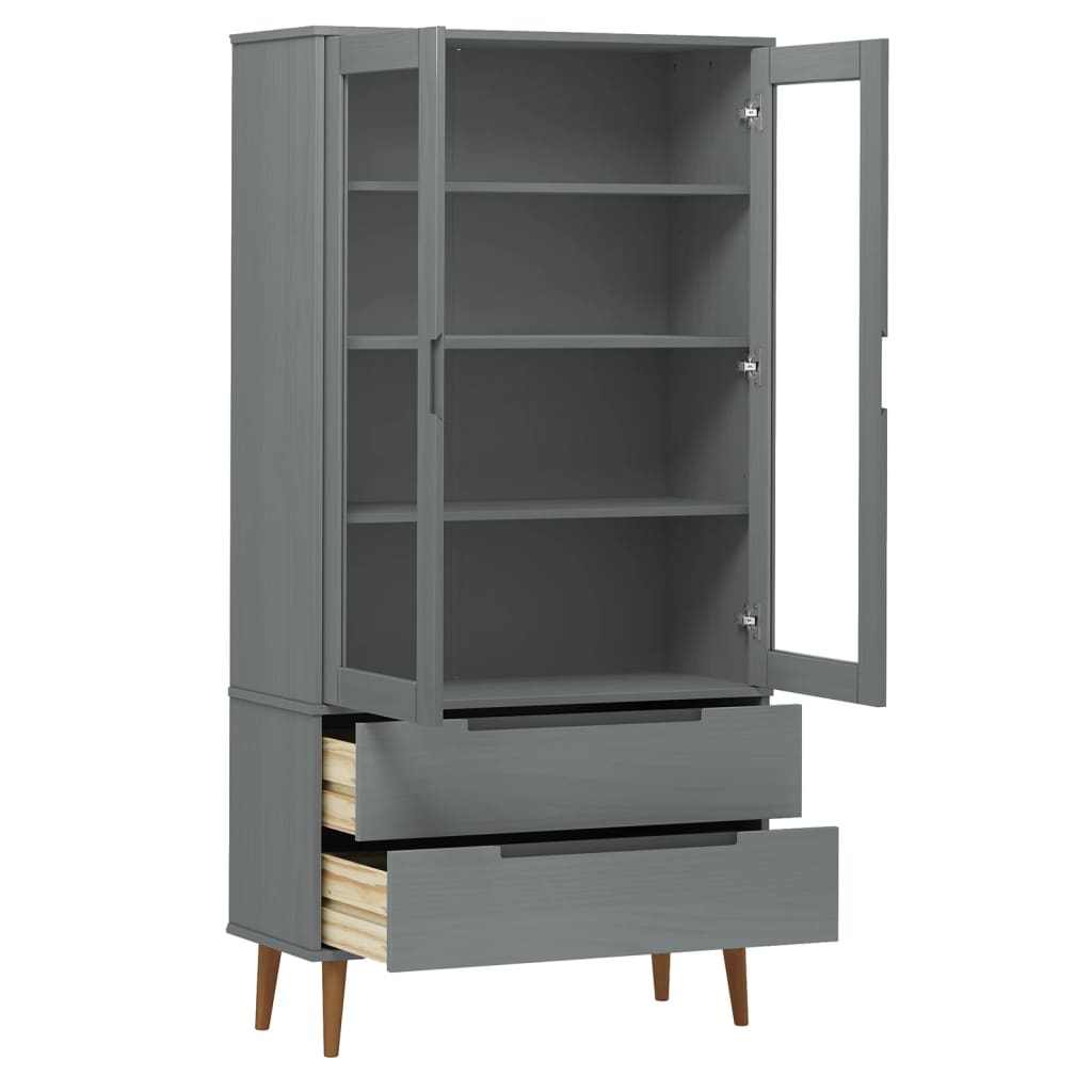 MOLDE szürke tömör fenyőfa vitrin szekrény 90 x 35 x 175 cm