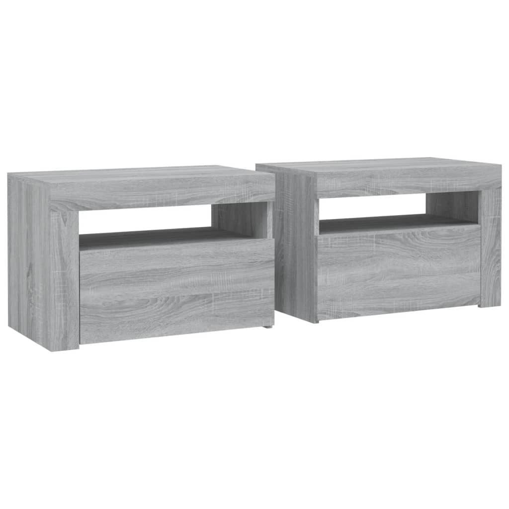 2 db szürke sonoma színű éjjeliszekrény LED-ekkel 60x35x40 cm
