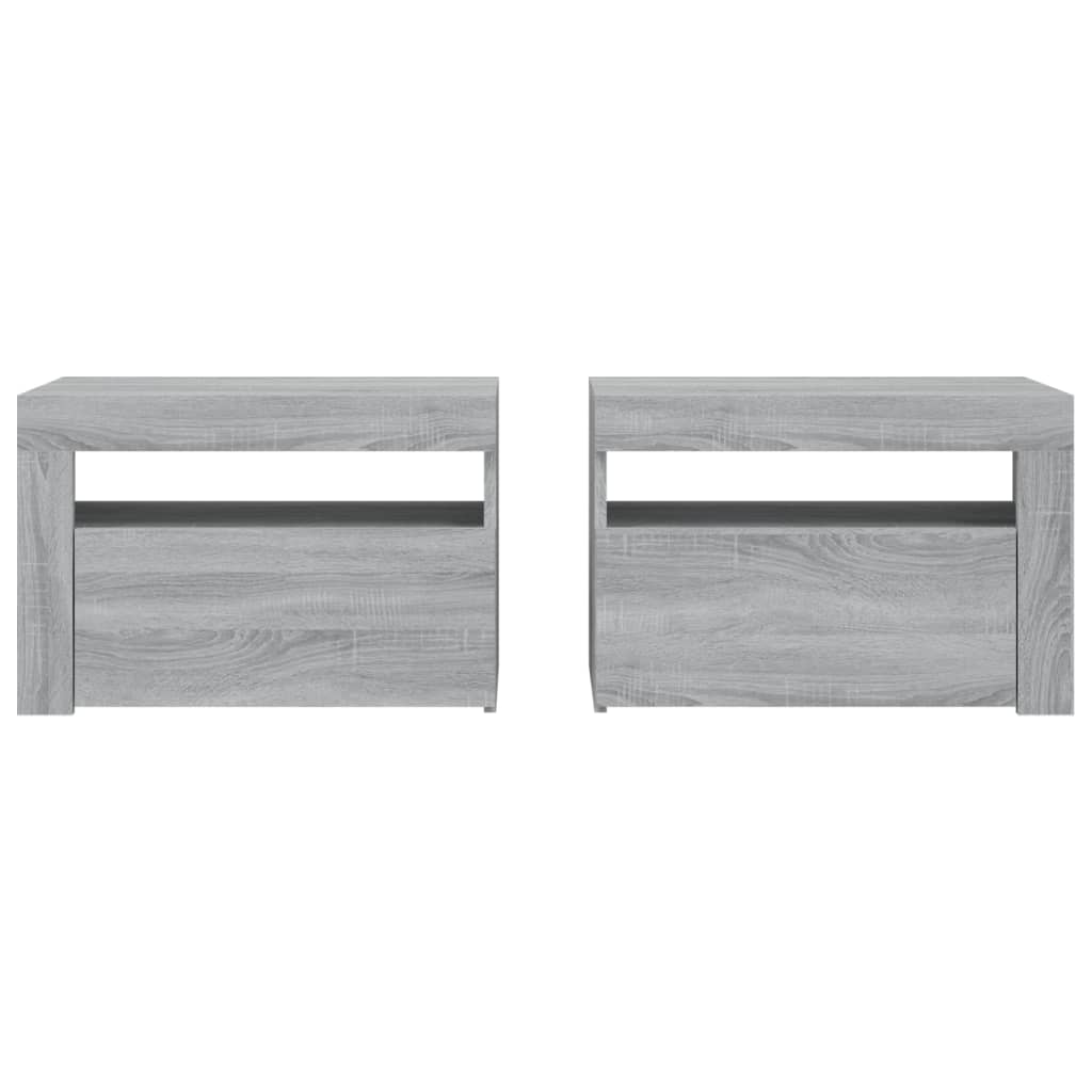 2 db szürke sonoma színű éjjeliszekrény LED-ekkel 60x35x40 cm
