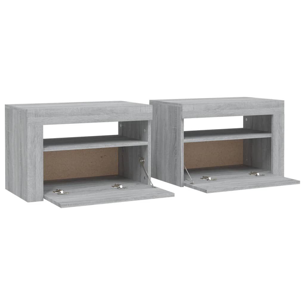 2 db szürke sonoma színű éjjeliszekrény LED-ekkel 60x35x40 cm