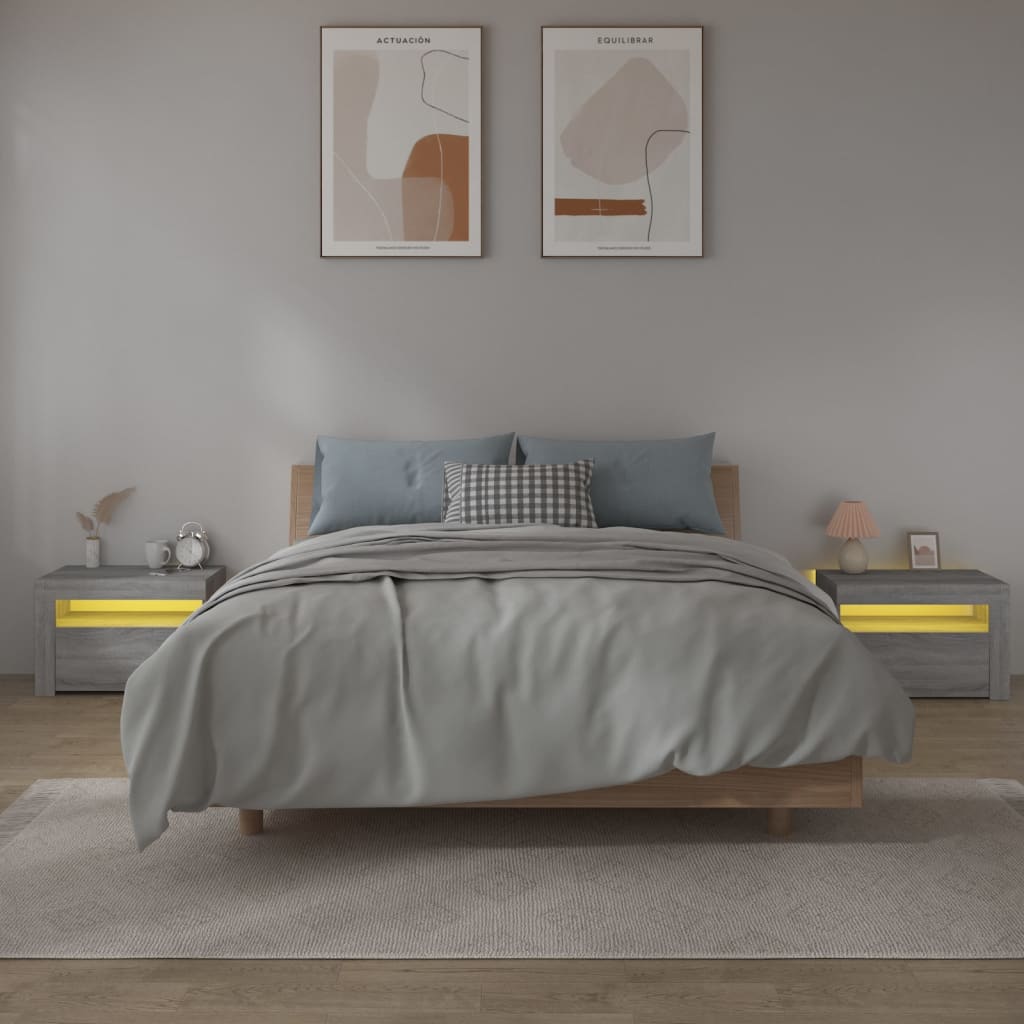 2 db szürke sonoma színű éjjeliszekrény LED-ekkel 60x35x40 cm