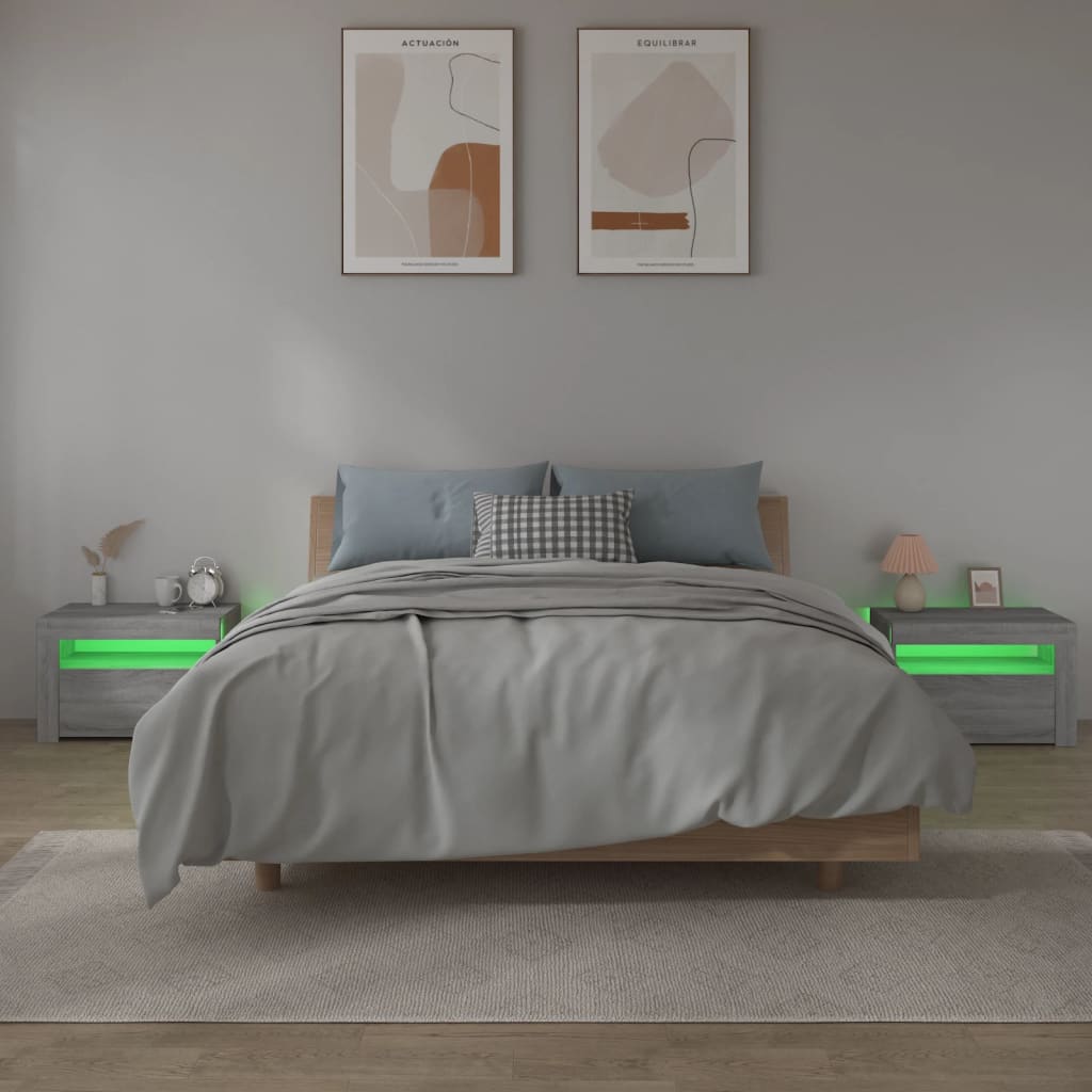 2 db szürke sonoma színű éjjeliszekrény LED-ekkel 60x35x40 cm