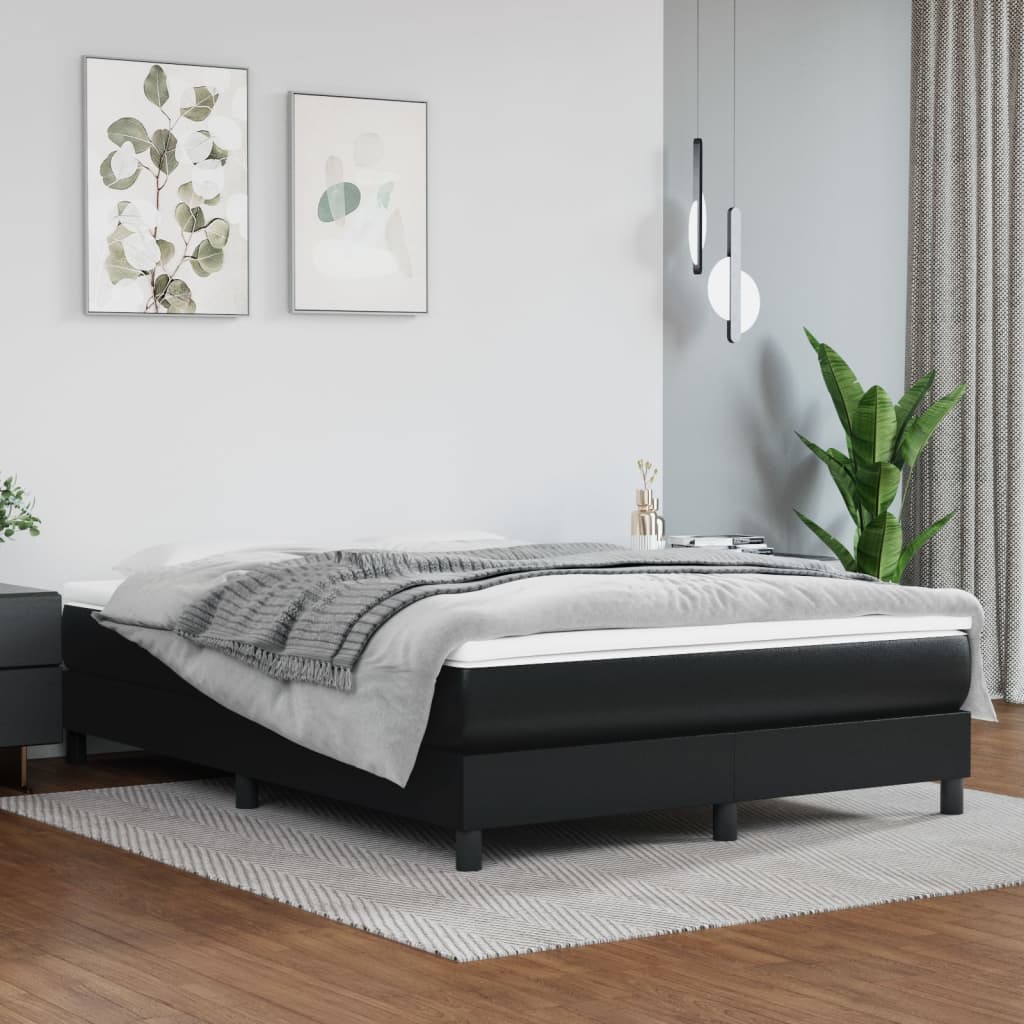 fekete műbőr rugós ágy matraccal 140 x 190 cm