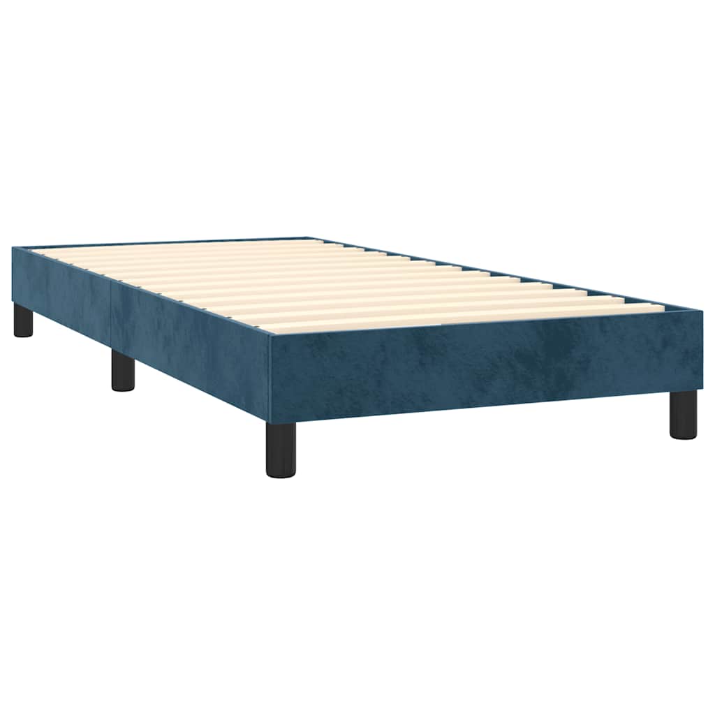 sötétkék bársony rugós ágy matraccal 80 x 200 cm