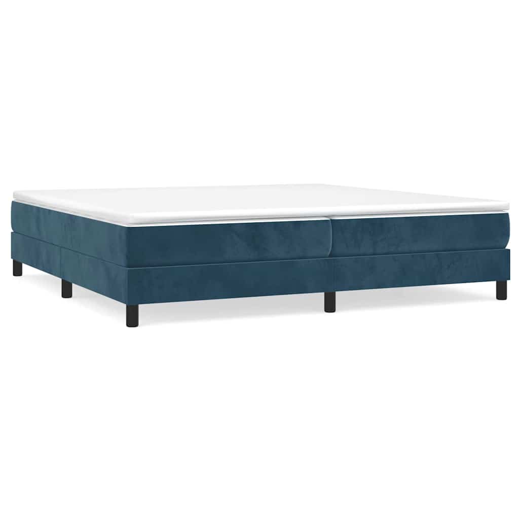 sötétkék bársony rugós ágy matraccal 200x200 cm