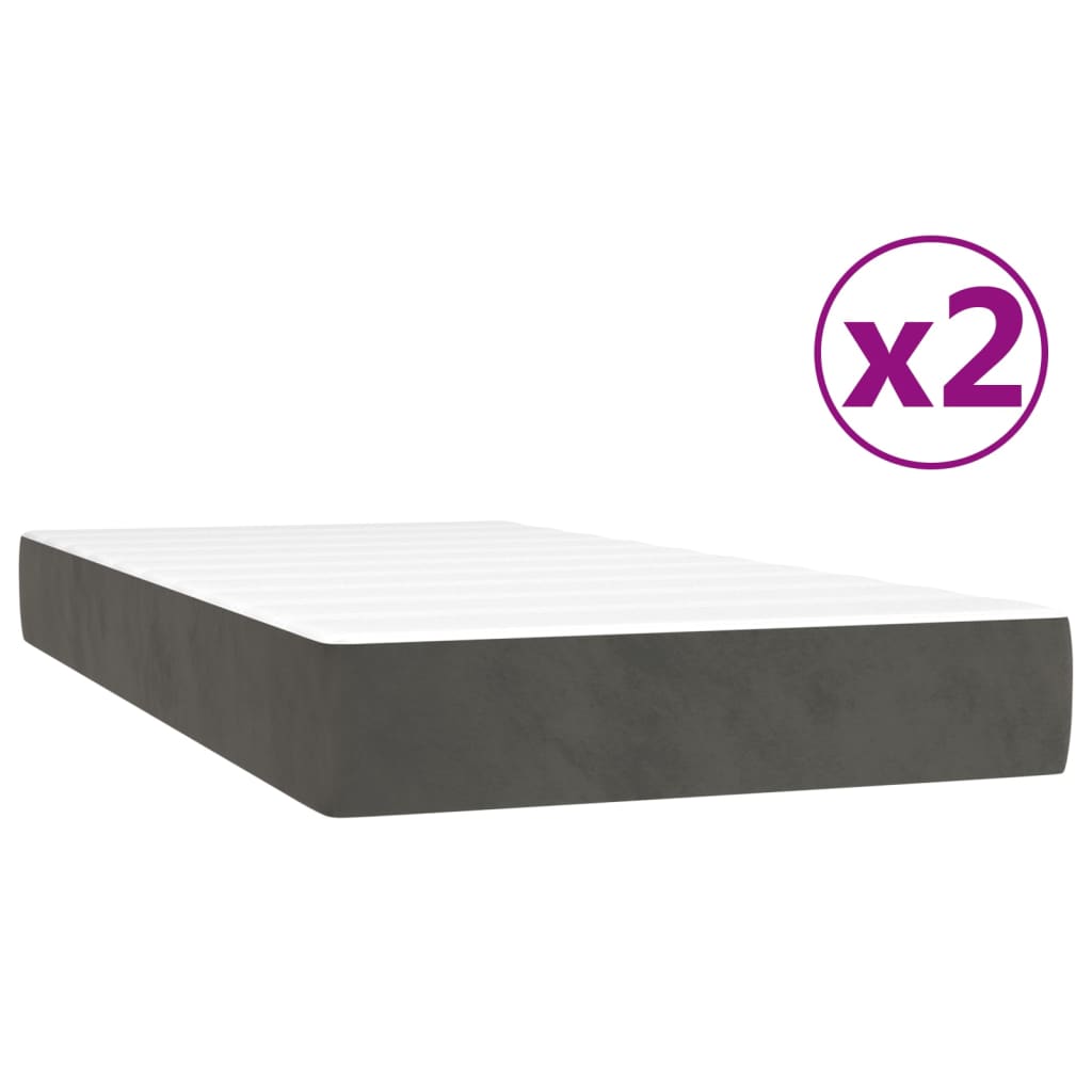 sötétszürke bársony rugós ágy matraccal 200x200 cm