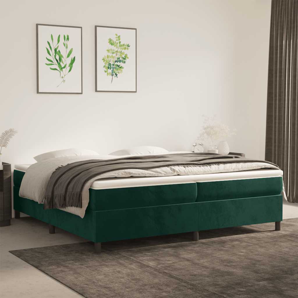 sötétzöld bársony rugós ágy matraccal 200x200 cm