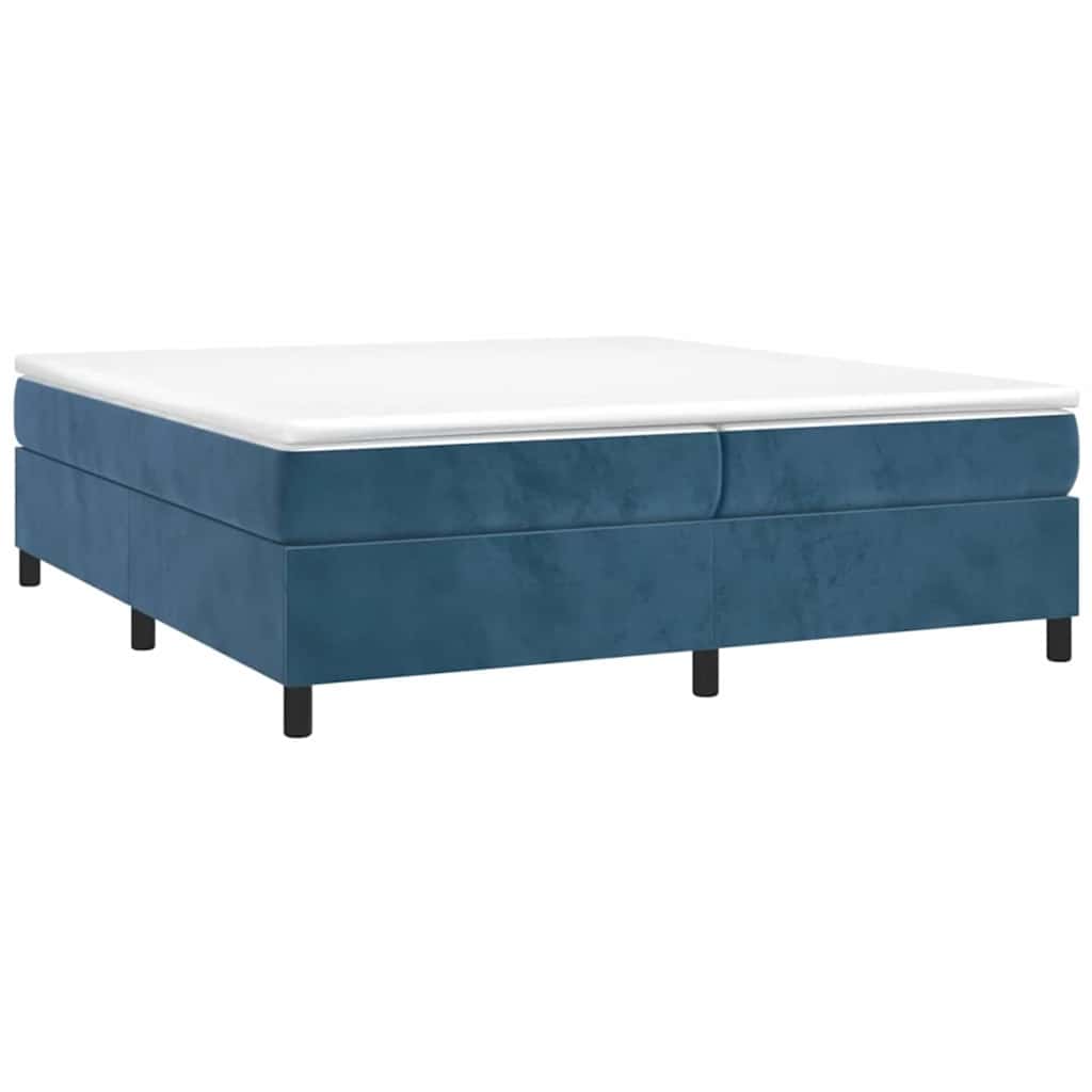 sötétkék bársony rugós ágy matraccal 200x200 cm