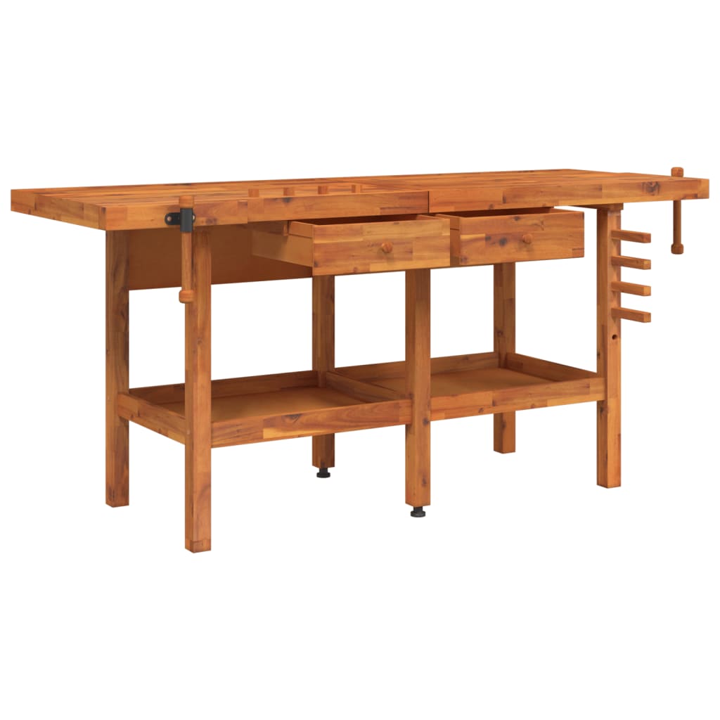 tömör akácfa munkapad fiókokkal és satukkal 192 x 62 x 83 cm