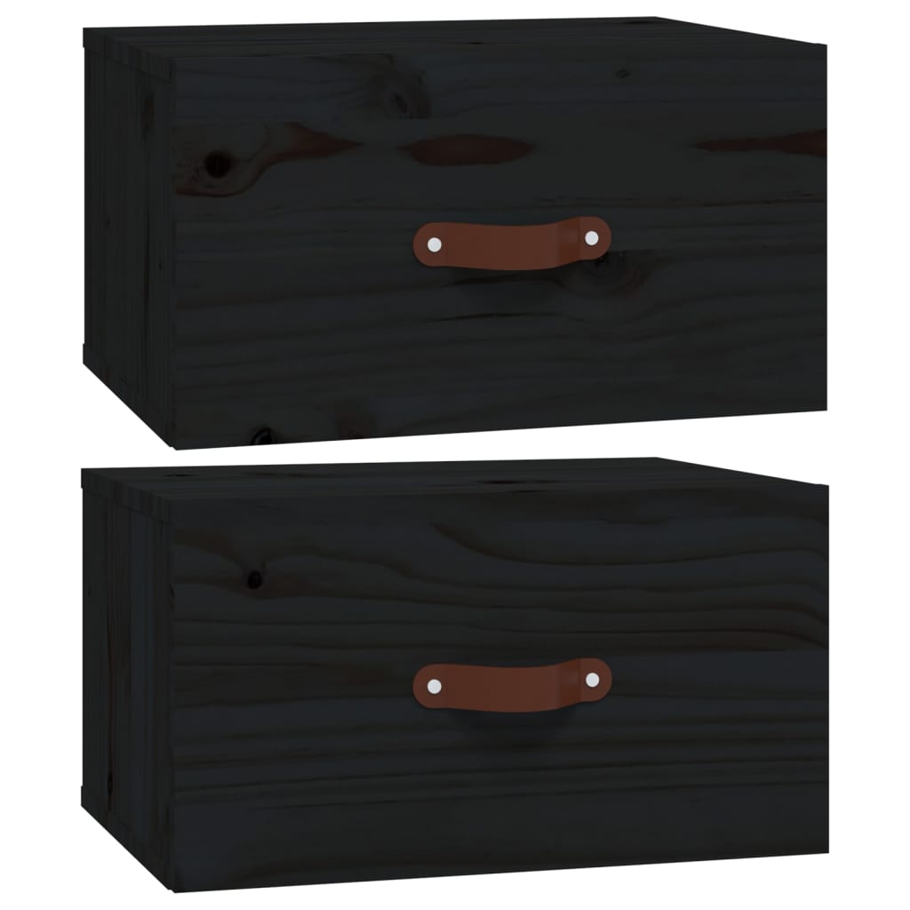 2 db fekete falra szerelhető éjjeliszekrény 40 x 29,5 x 22 cm