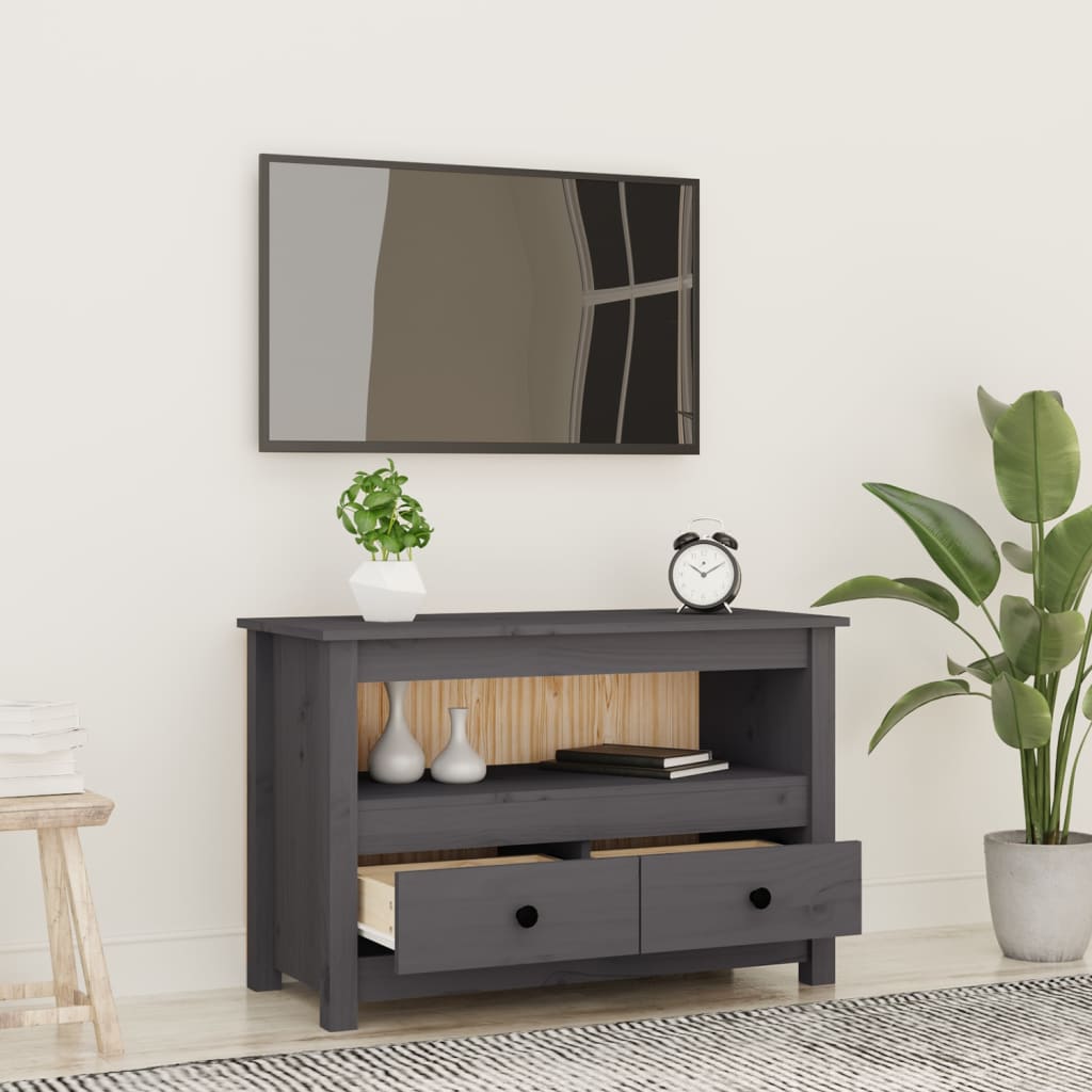 szürke tömör fenyőfa TV-szekrény 79 x 35 x 52 cm