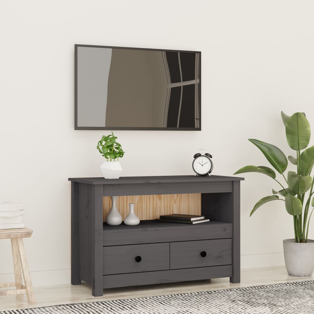 szürke tömör fenyőfa TV-szekrény 79 x 35 x 52 cm